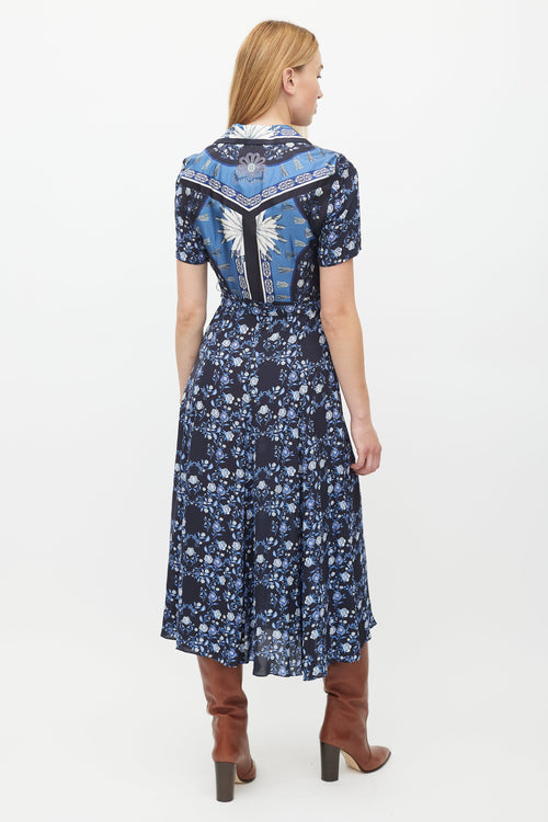 Sandro Navy & Multicolour Floral Belted Dress