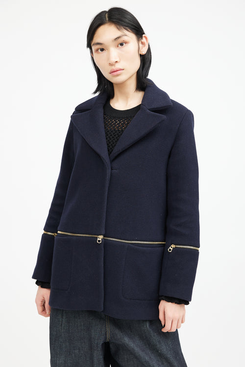 Sandro Navy & Gold Wool Zip Jacket