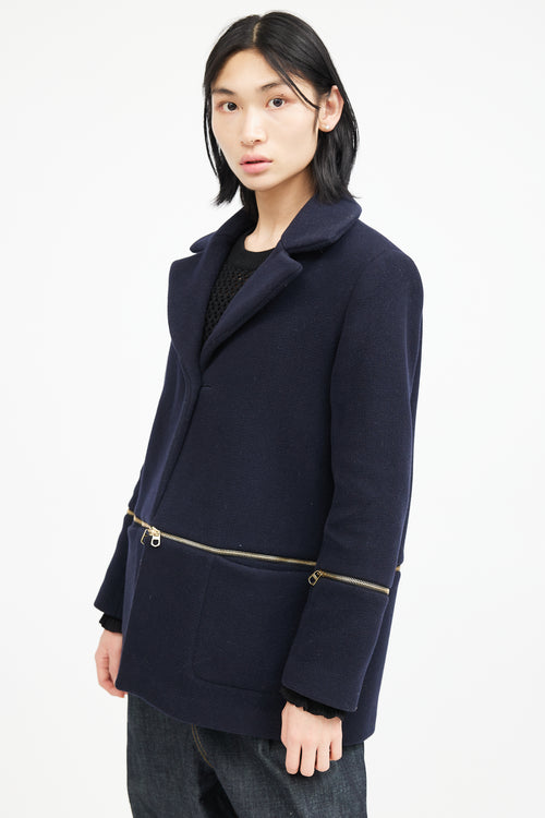 Sandro Navy & Gold Wool Zip Jacket