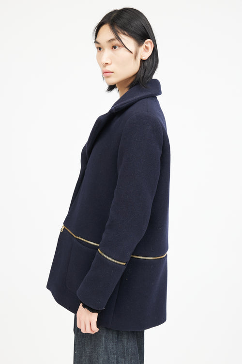 Sandro Navy & Gold Wool Zip Jacket