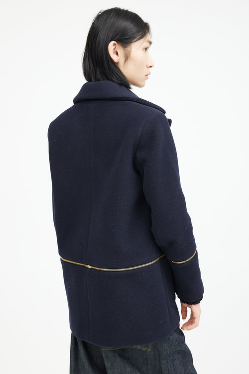 Sandro Navy & Gold Wool Zip Jacket