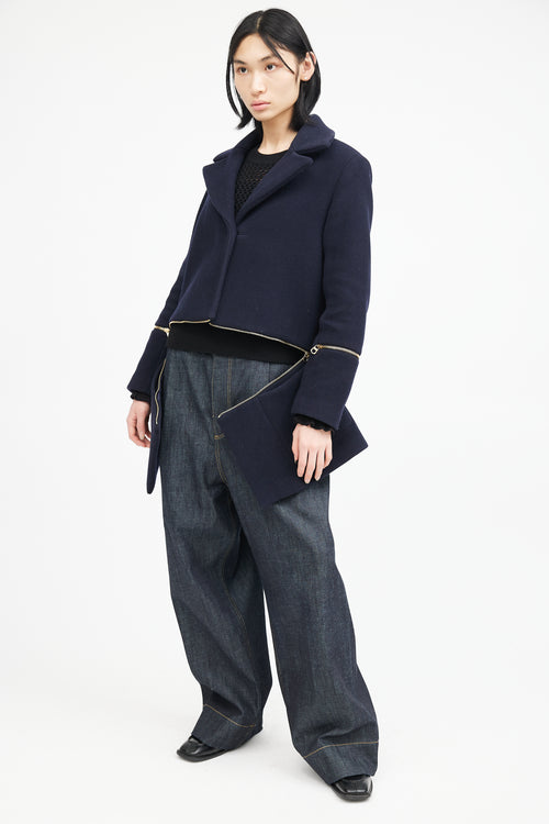 Sandro Navy & Gold Wool Zip Jacket