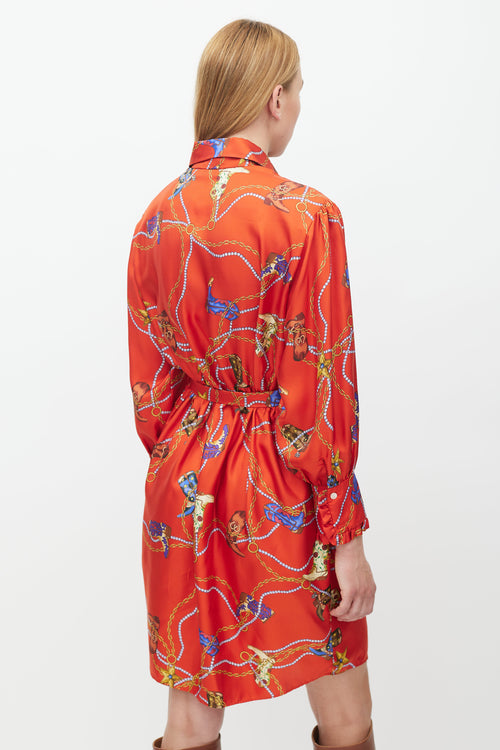 Sandro Red & Multicolour Silk Chain Belted Dress