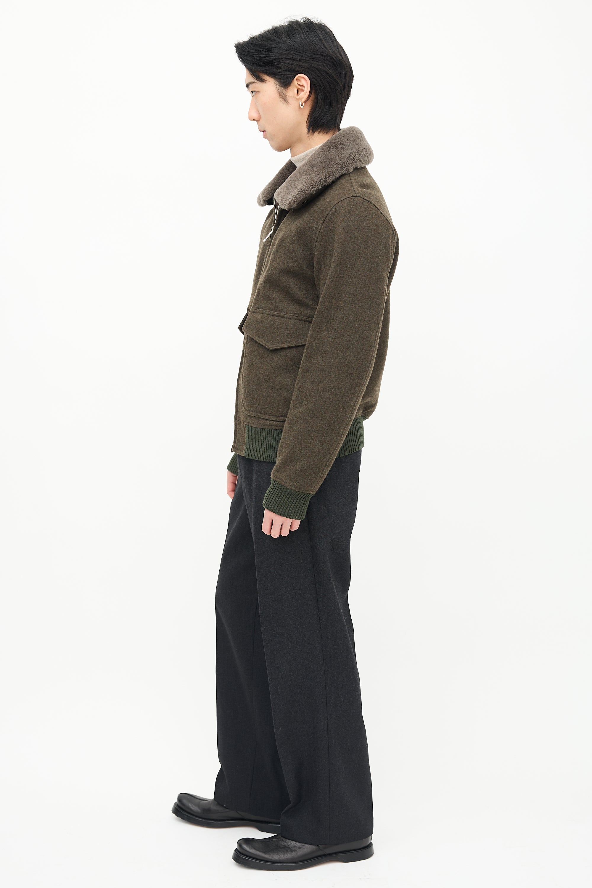 Sandro Green Wool & Sherpa Collar Jacket