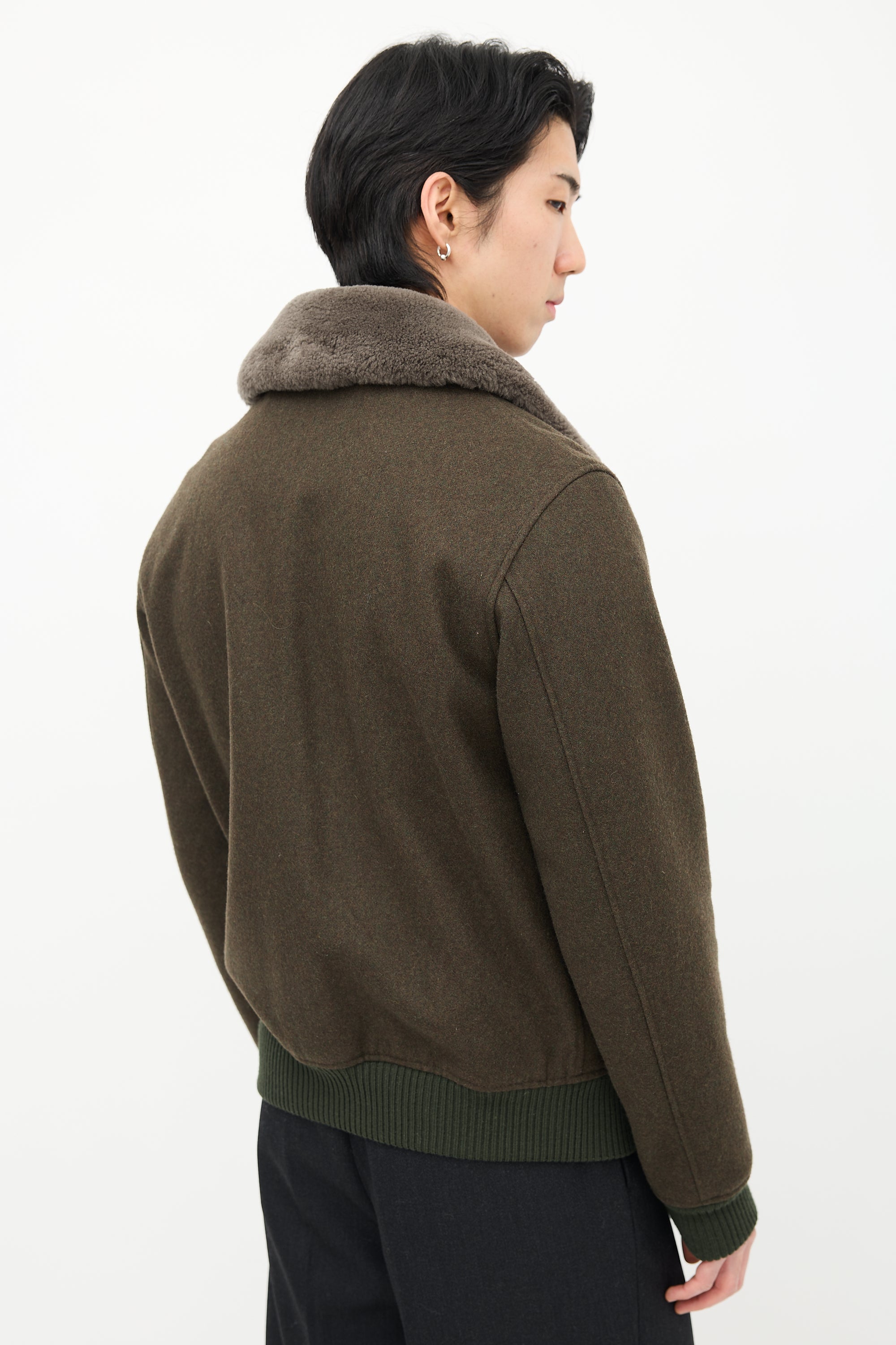 Sandro Green Wool & Sherpa Collar Jacket