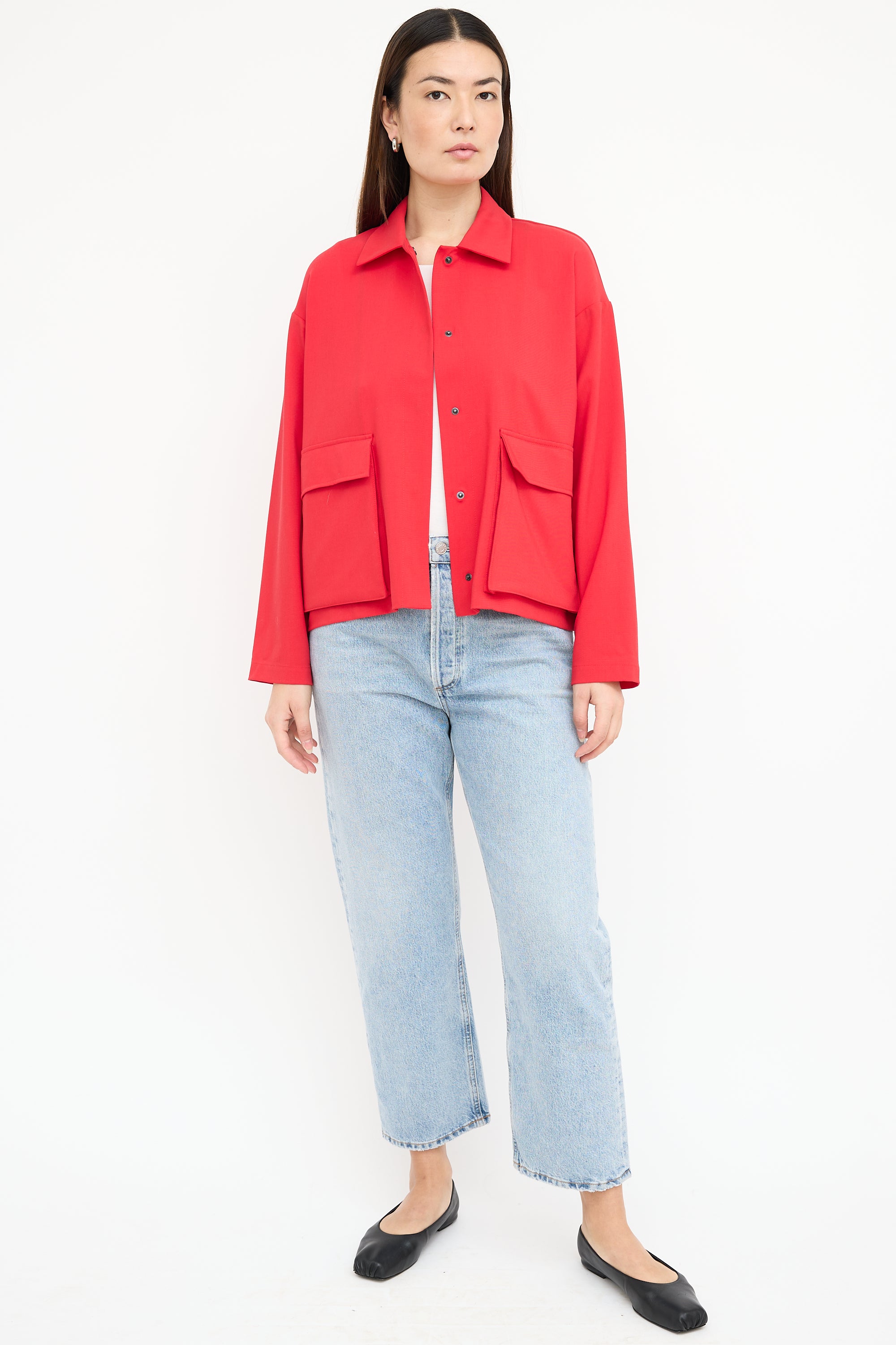 Sarah Pacini Red Wool Chore Jacket