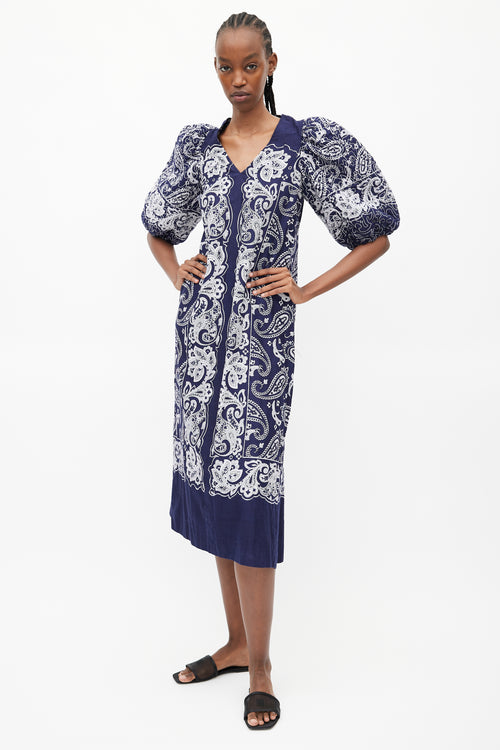 Sea Blue & White Paisley Dress