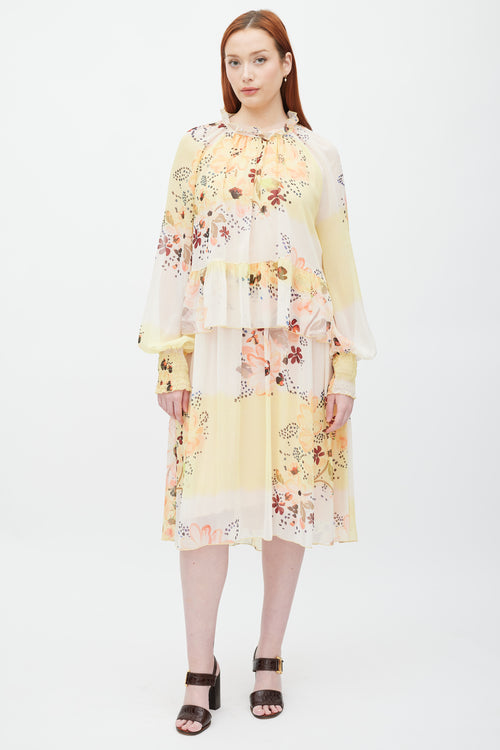 See By Chloè Cream & Yellow Floral Ruffle Layer Dress