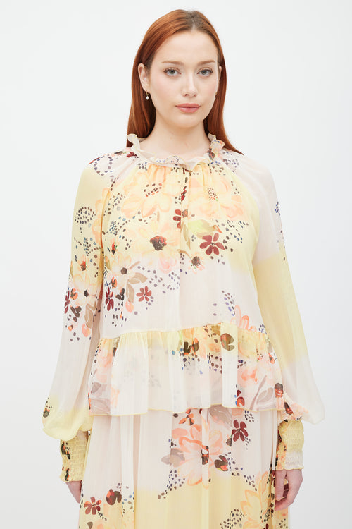 See By Chloè Cream & Yellow Floral Ruffle Layer Dress