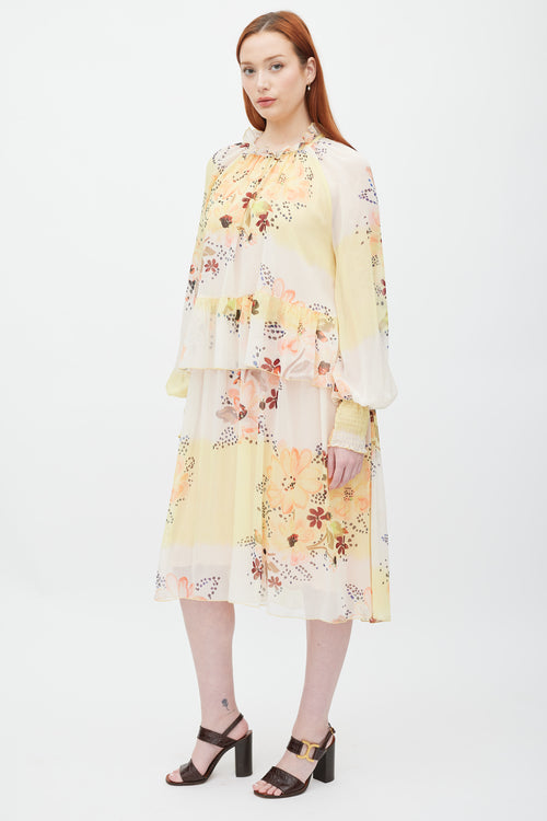 See By Chloè Cream & Yellow Floral Ruffle Layer Dress