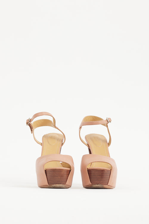 See by Chloé Black & Brown Leather & Wood Platform Heel