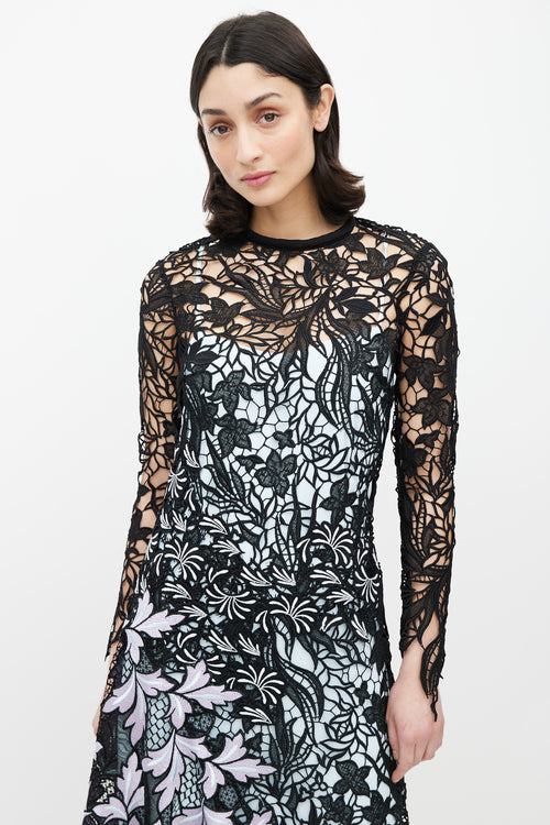 Self-Portrait Black & Blue Lace Asymmetric Dress