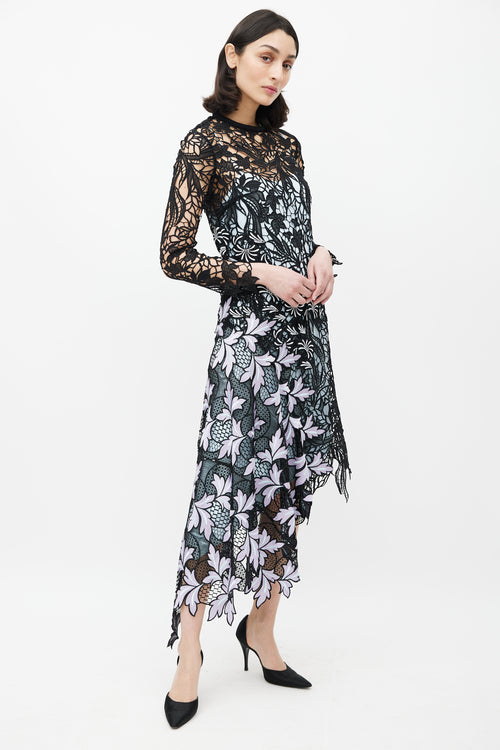 Self-Portrait Black & Blue Lace Asymmetric Dress