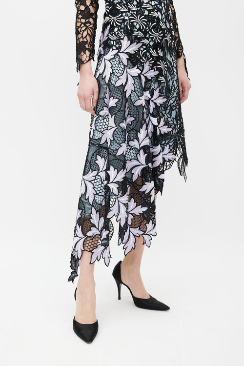 Self-Portrait Black & Blue Lace Asymmetric Dress