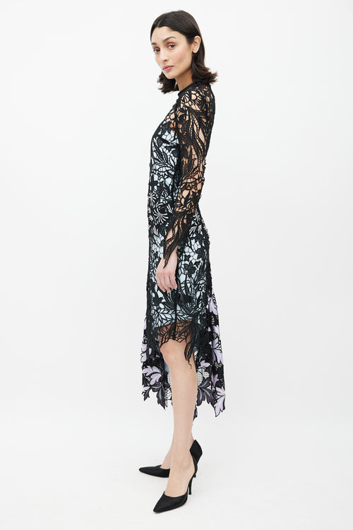 Self-Portrait Black & Blue Lace Asymmetric Dress