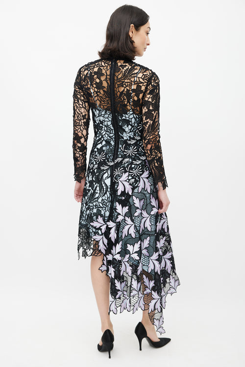 Self-Portrait Black & Blue Lace Asymmetric Dress