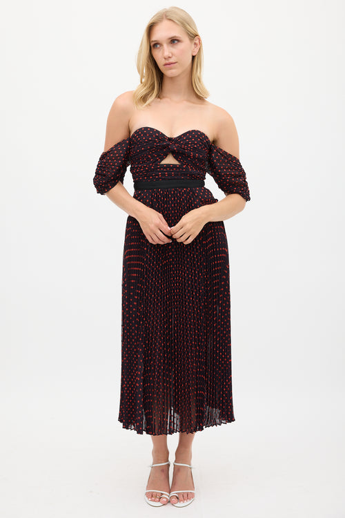 Self-Portrait Black & Red Polka Dot Pleated Dress