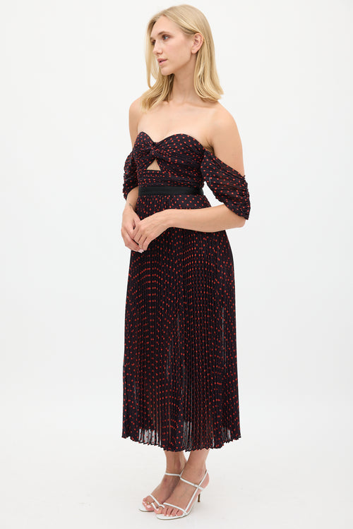 Self-Portrait Black & Red Polka Dot Pleated Dress