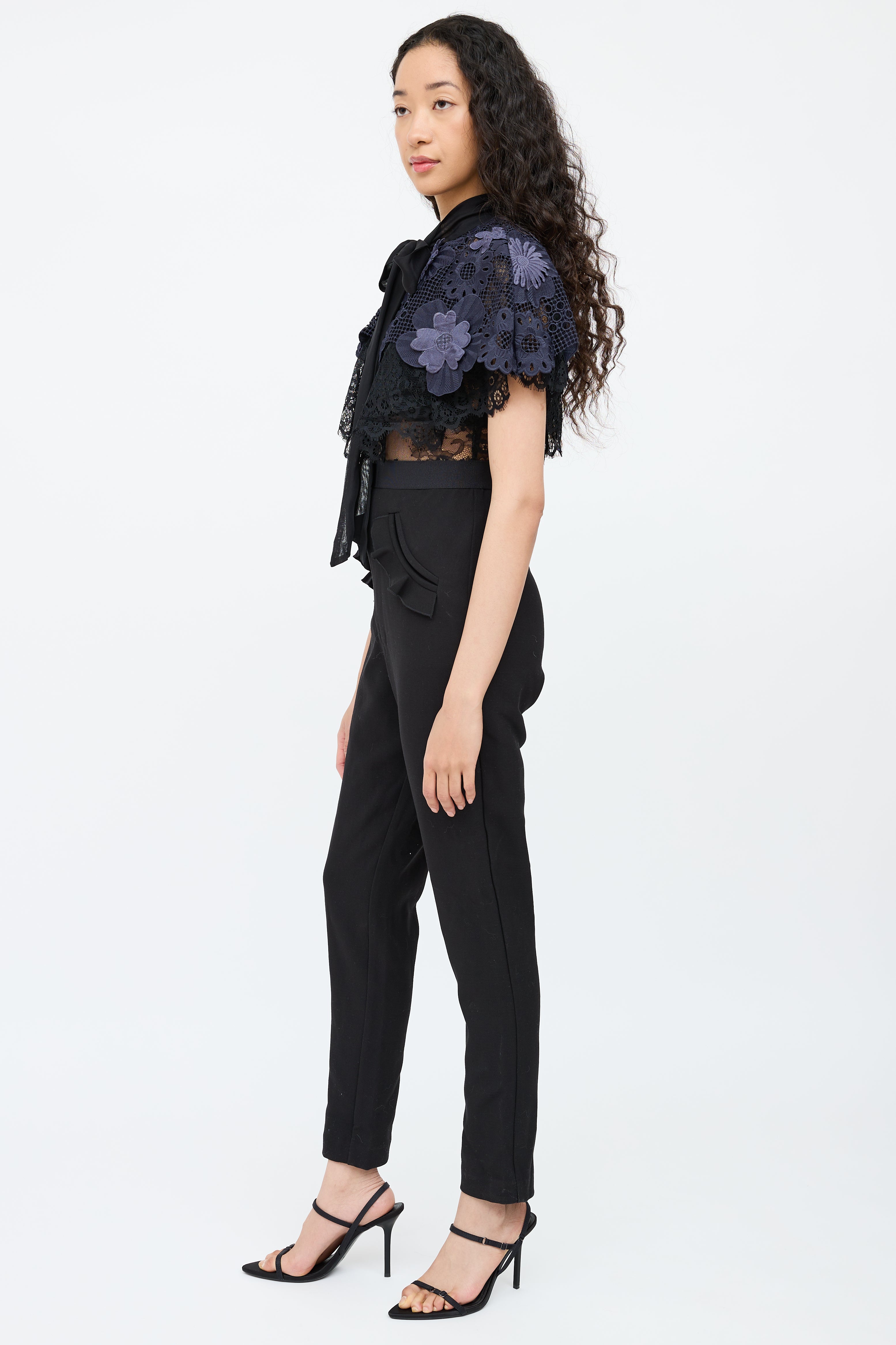 Self-PortraitBlack & Navy Lace Maxi Jumpsuit