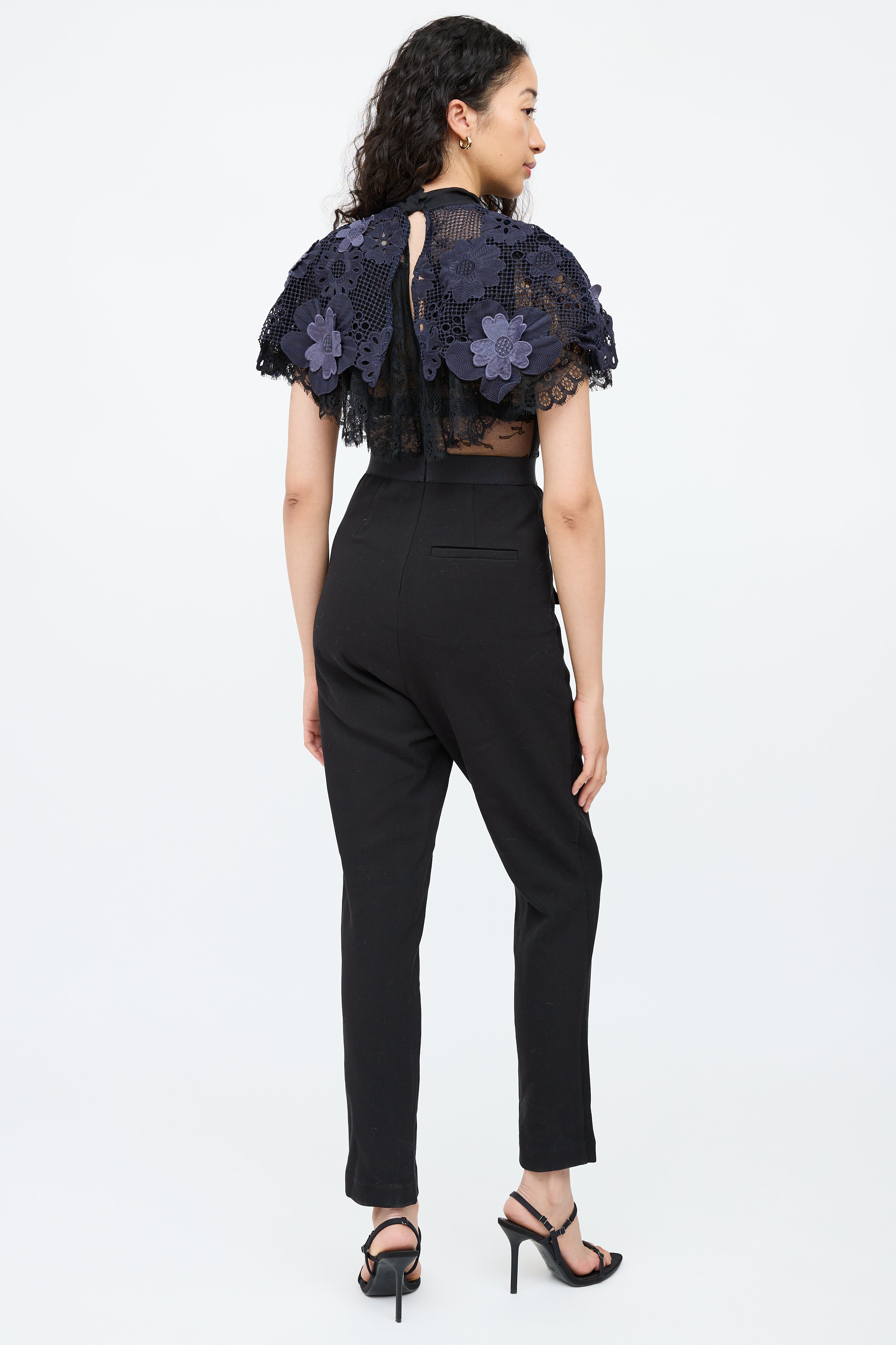 Self-PortraitBlack & Navy Lace Maxi Jumpsuit