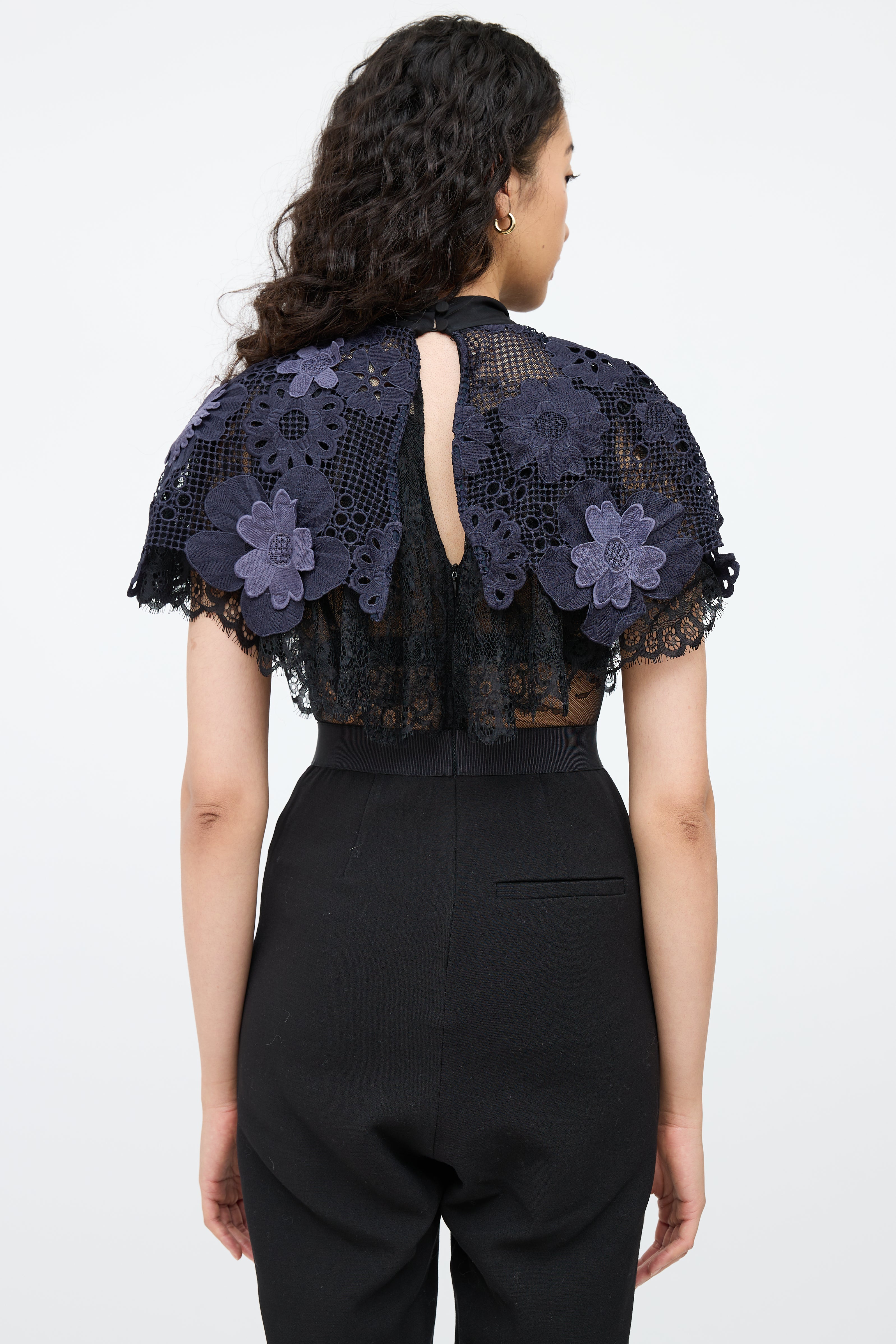 Self-PortraitBlack & Navy Lace Maxi Jumpsuit