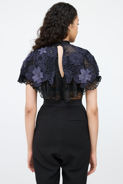 Self-PortraitBlack & Navy Lace Maxi Jumpsuit