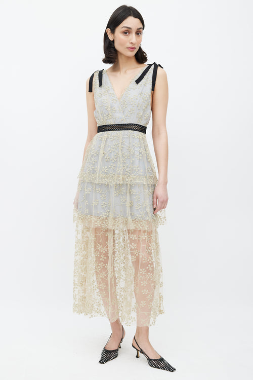 Self-Portrait Gold & Blue Floral Embellished Dress