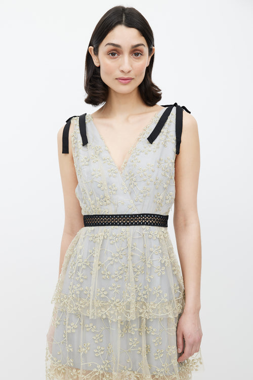 Self-Portrait Gold & Blue Floral Embellished Dress