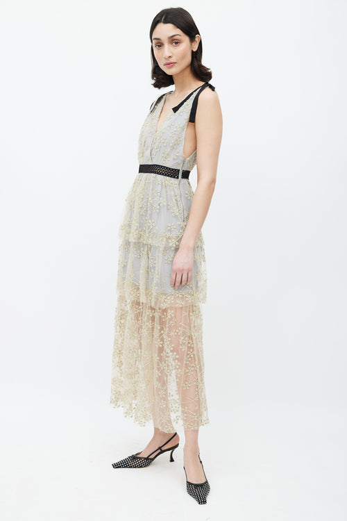 Self-Portrait Gold & Blue Floral Embellished Dress