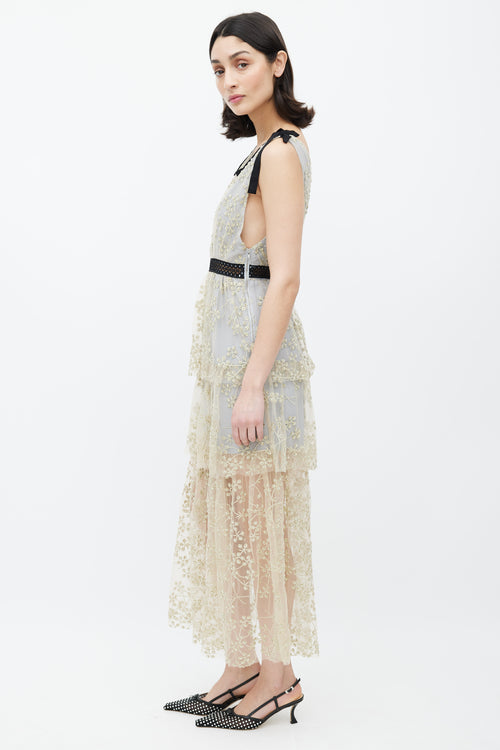 Self-Portrait Gold & Blue Floral Embellished Dress