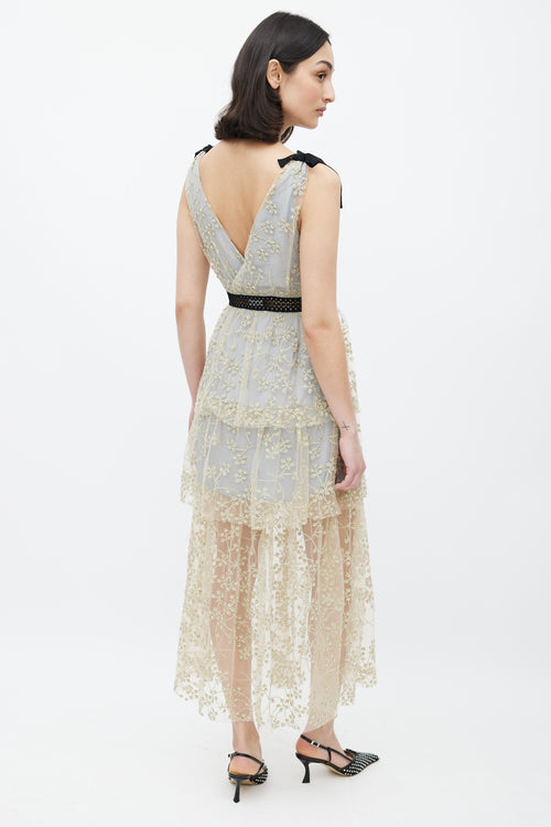 Self-Portrait Gold & Blue Floral Embellished Dress