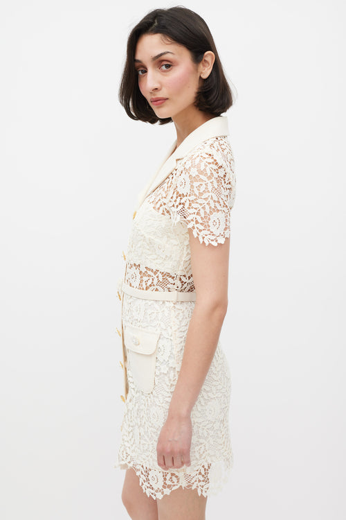 Self-Portrait Cream Rose Lace Mini Dress