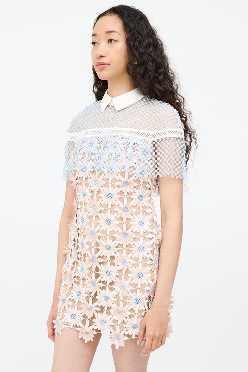Self-PortraitPink & Blue Floral Lace Dress