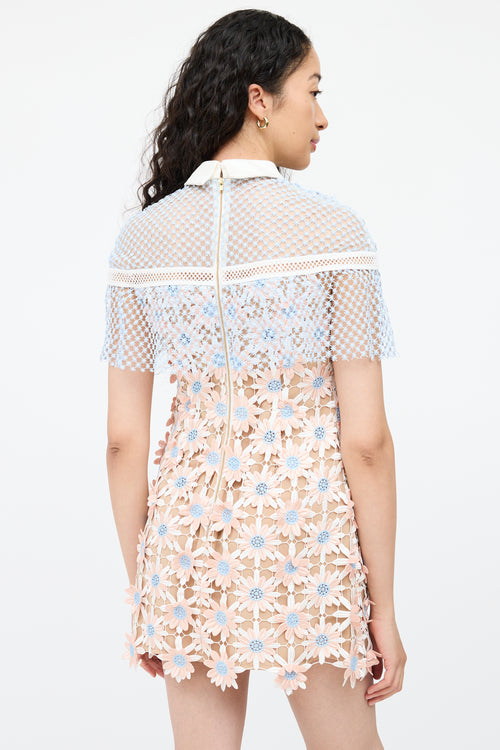 Self-PortraitPink & Blue Floral Lace Dress