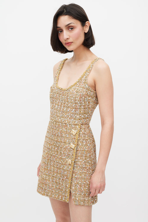 Self-Portrait Gold & Mulitcolour Tinsel Boucle Dress & Jacket Set