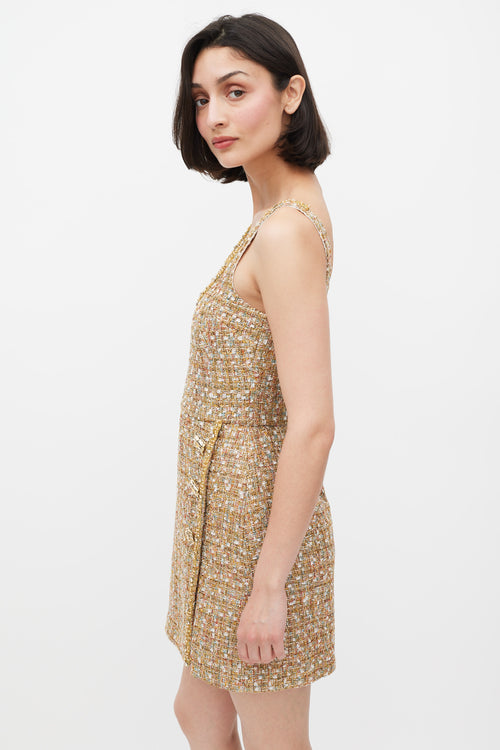 Self-Portrait Gold & Mulitcolour Tinsel Boucle Dress & Jacket Set