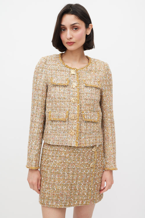 Self-Portrait Gold & Mulitcolour Tinsel Boucle Dress & Jacket Set