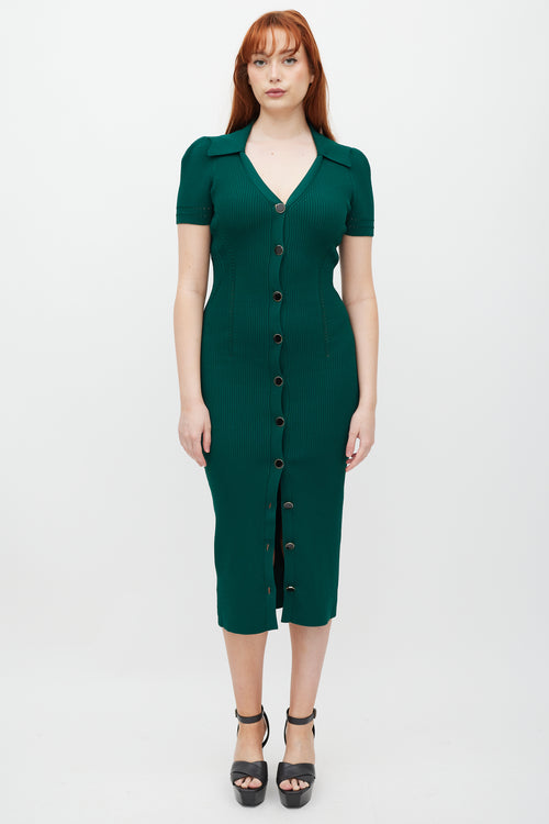 Self-Portrait Green & Gold Ribbed Polo Dress