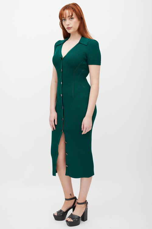 Self-Portrait Green & Gold Ribbed Polo Dress