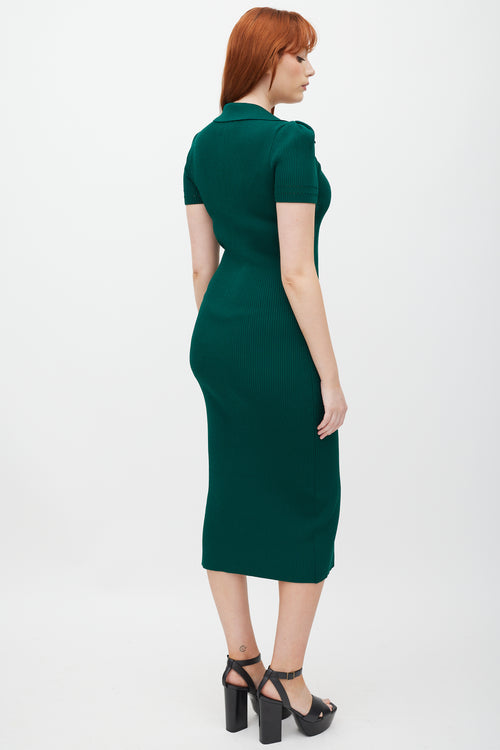 Self-Portrait Green & Gold Ribbed Polo Dress