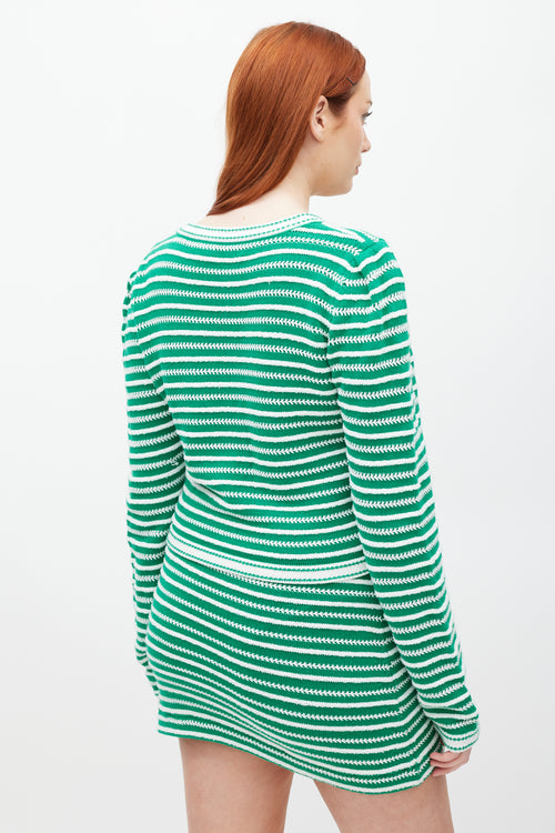 Self-Portrait Green & White Striped Knit Co-Ord Set
