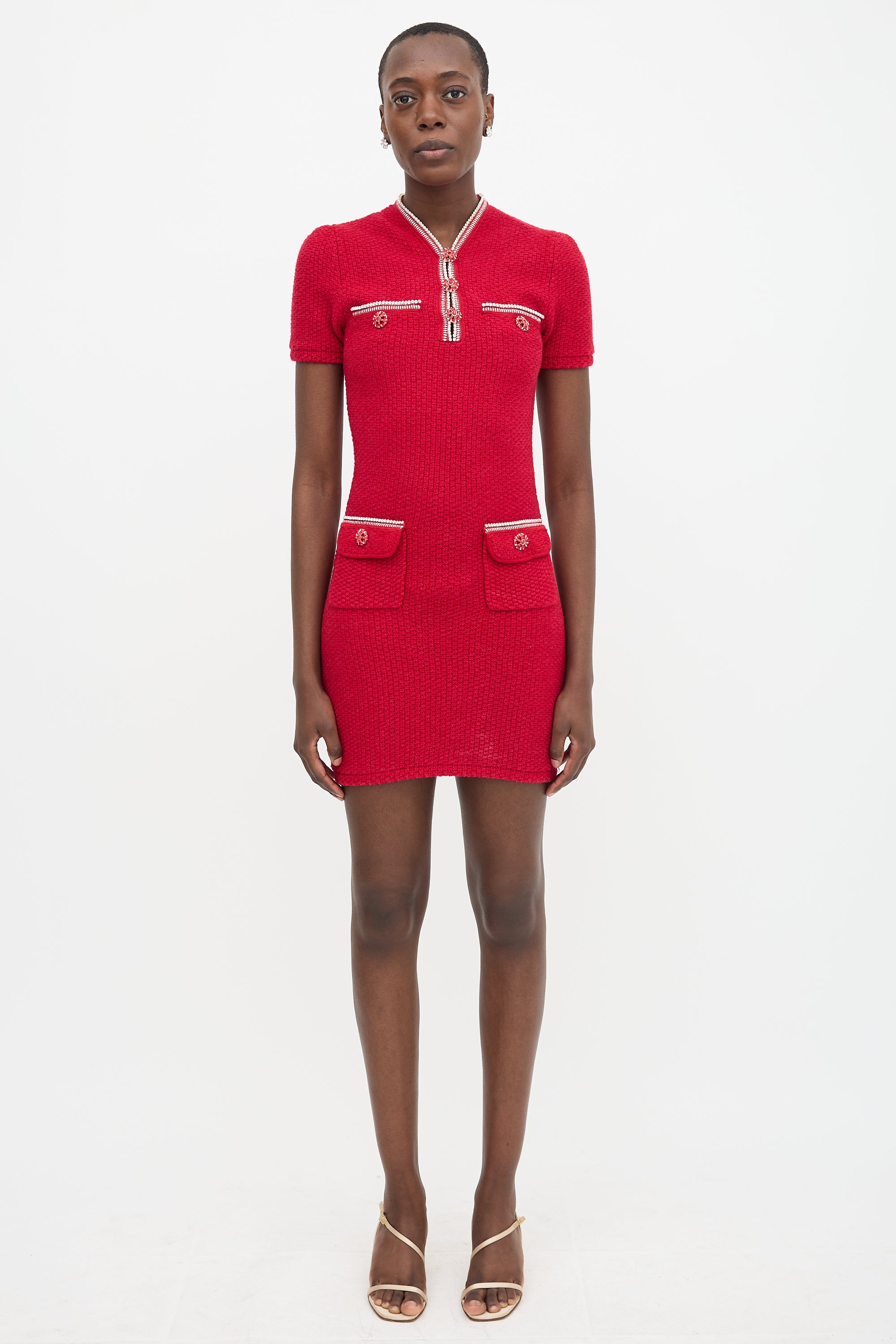 Self-Portrait Knit Diamante Mini Dress