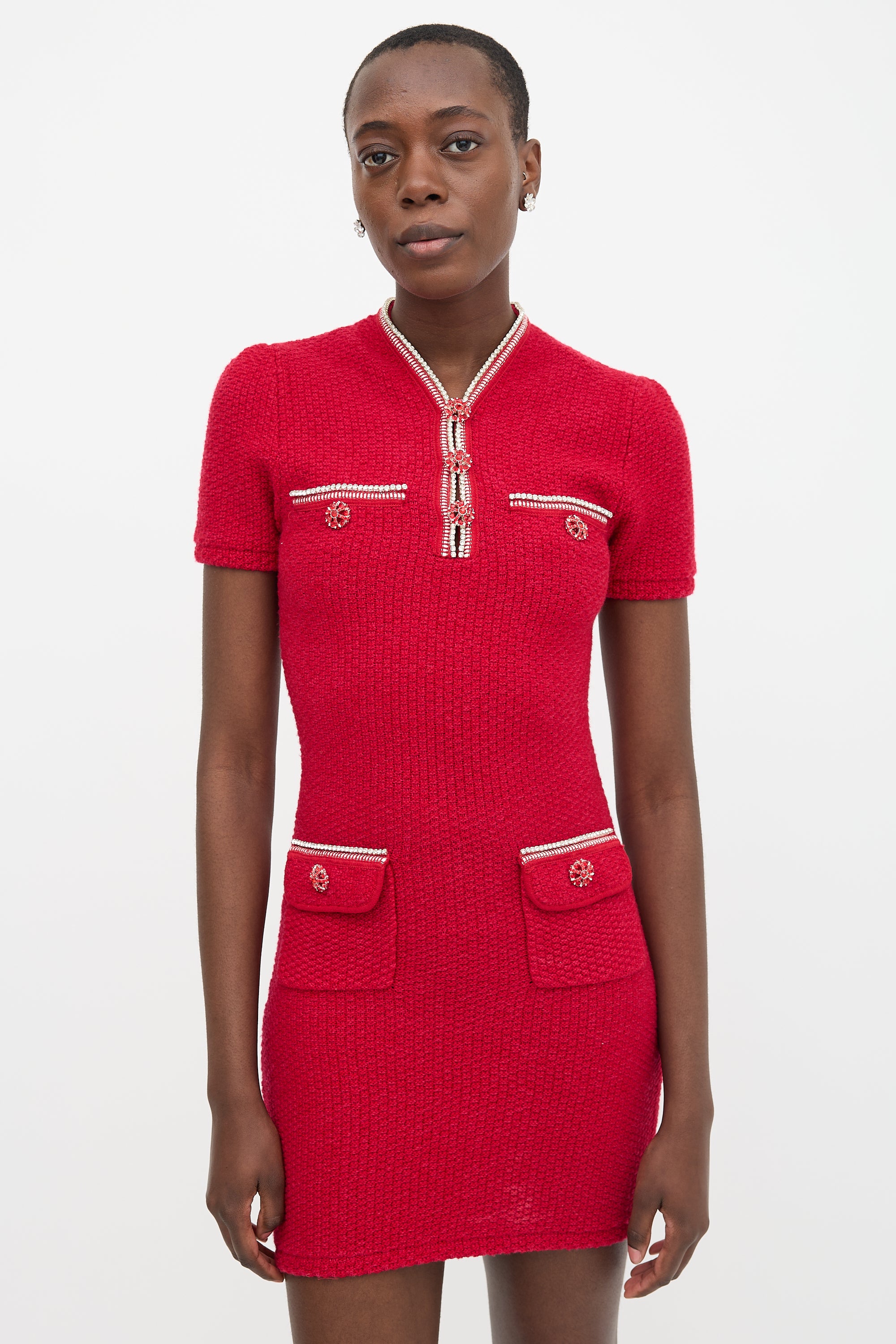 Self-Portrait Knit Diamante Mini Dress