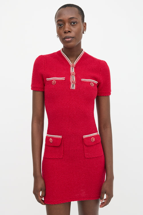 Self-Portrait Knit Diamante Mini Dress