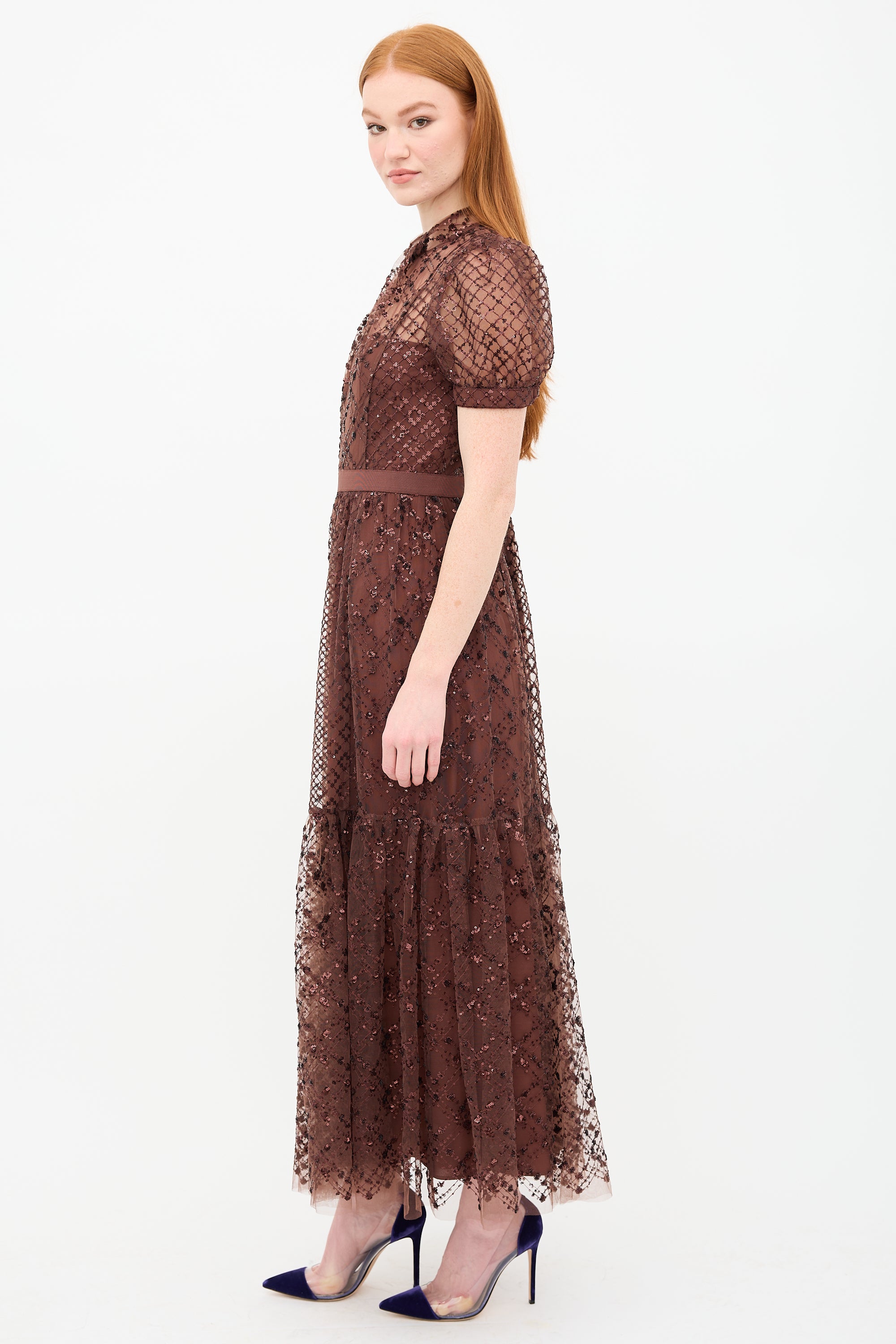 Self-Portrait Tulle Grid Sequin Dress