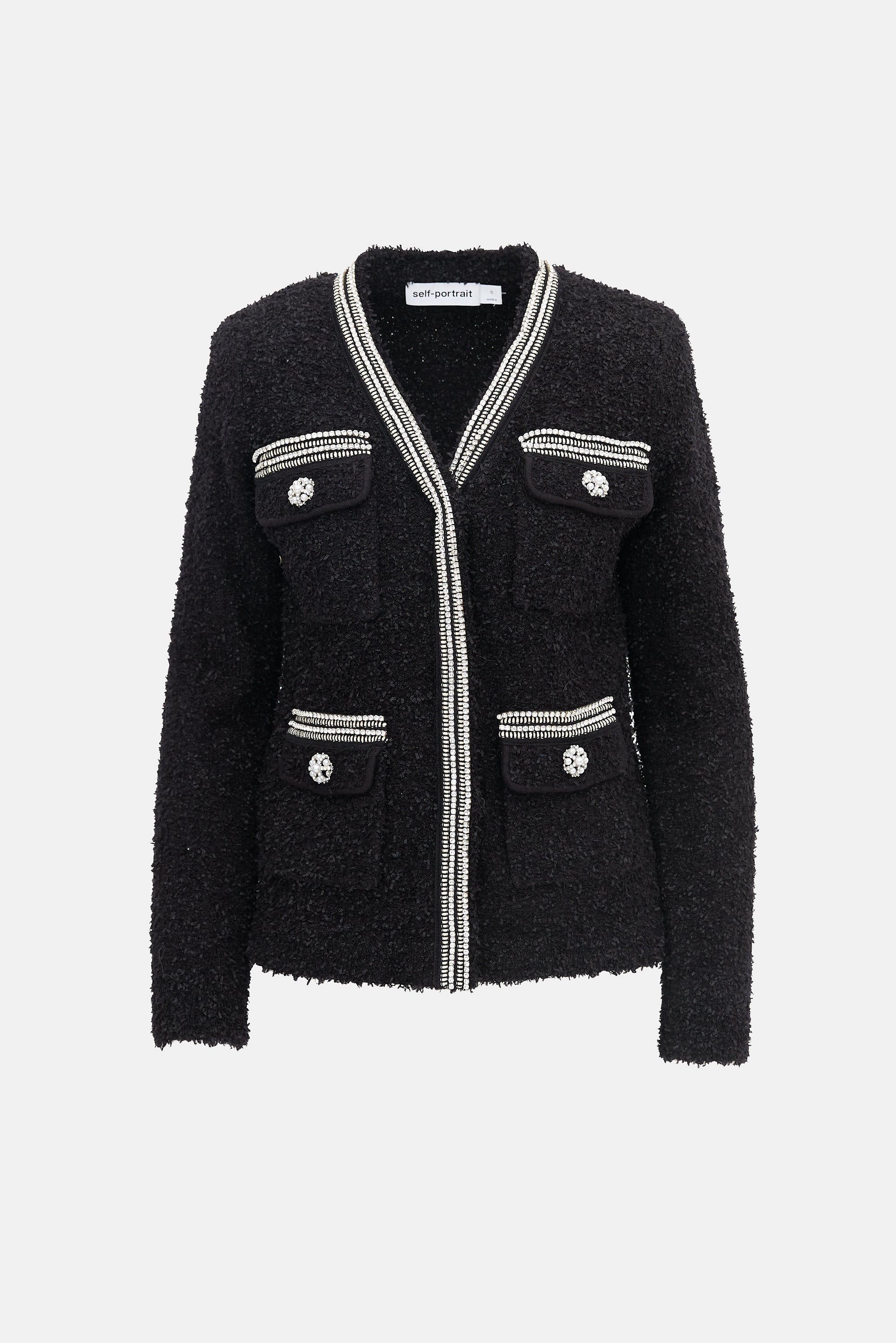Self-Portrait Tweed Knit Embellished Jacket