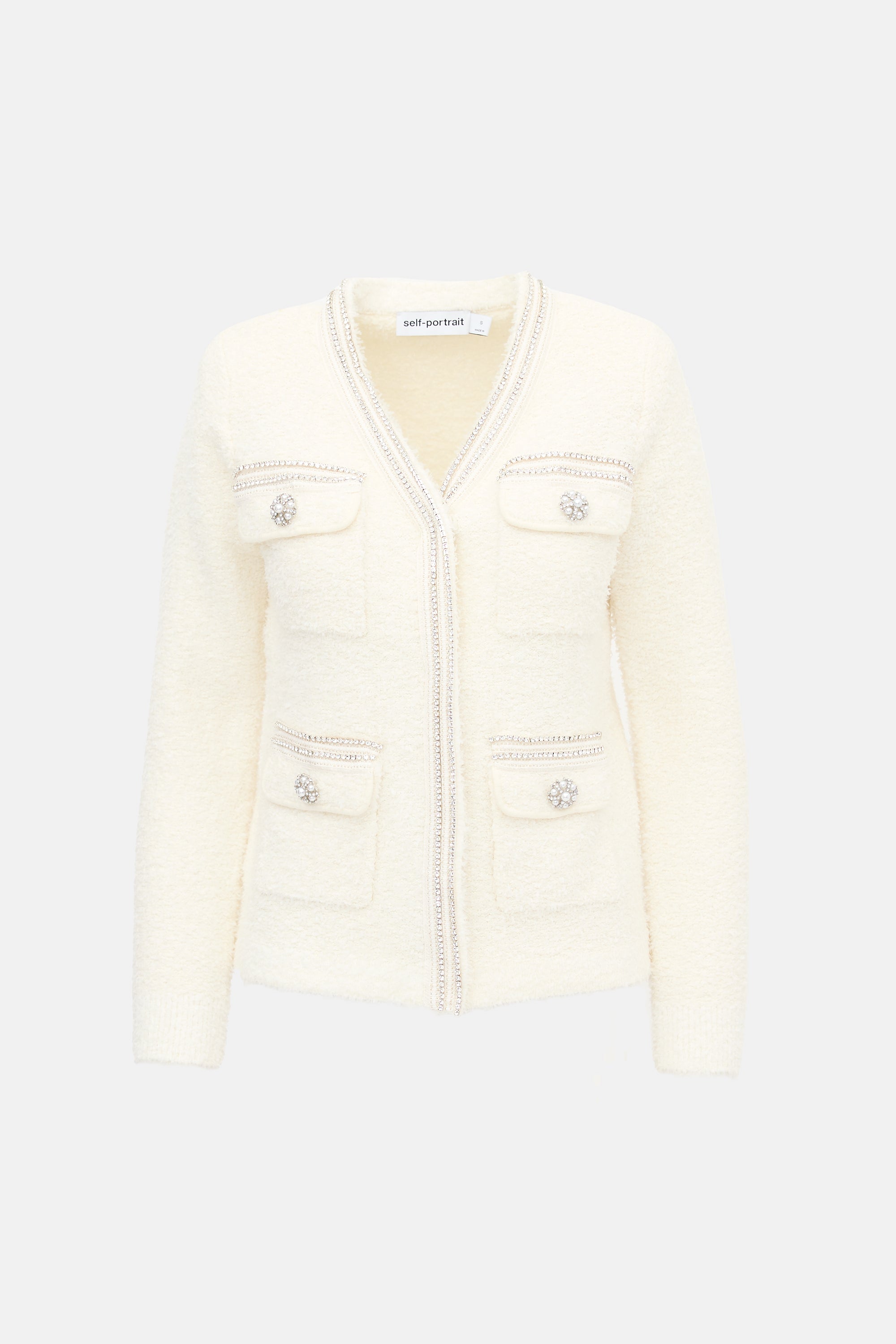 Self-Portrait Tweed Knit Embellished Jacket