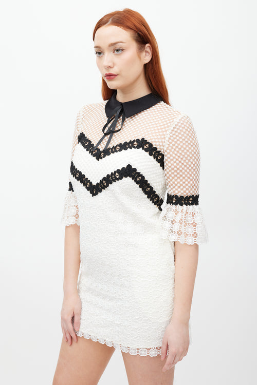 Self-Portrait White & Black Floral Lace Petal Dress