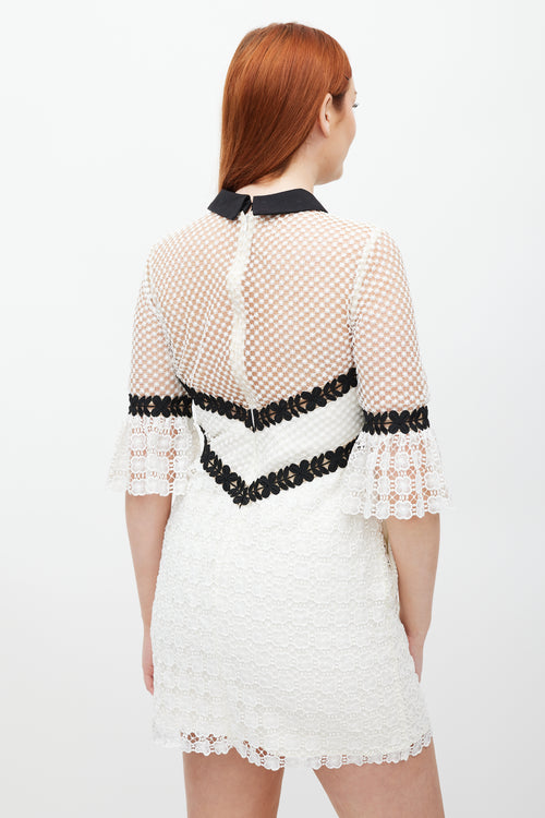 Self-Portrait White & Black Floral Lace Petal Dress