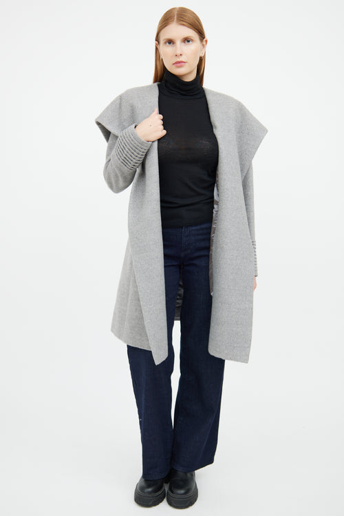 Sentaler Grey Wool Blend Wrap Coat